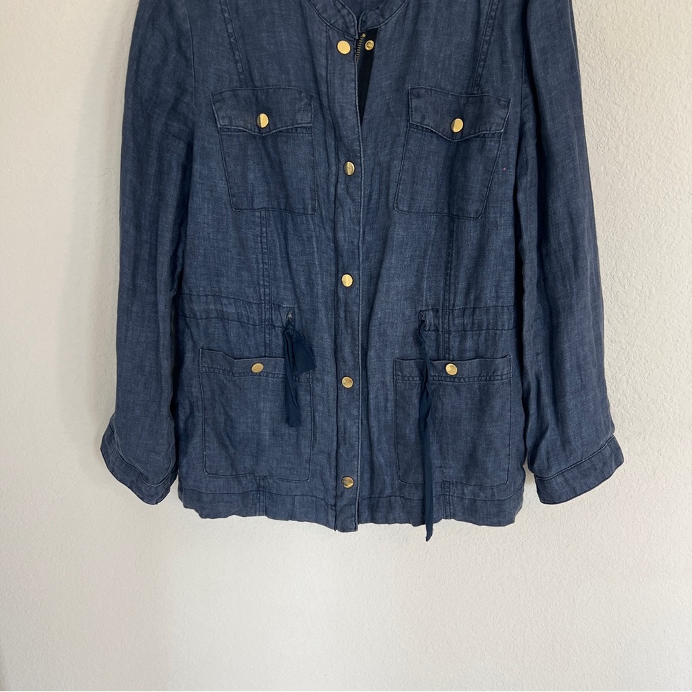 Chico’s Indigo Linen Utility Jacket Size Large - Picture 3 of 10